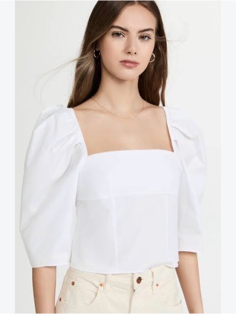 Vince White Square-Neck Puff Sleeve Blouse
